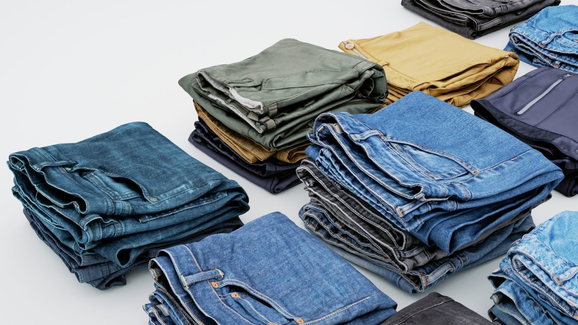 Jeans and pants 13 items collection heap stack pile of jeans  3D model_6