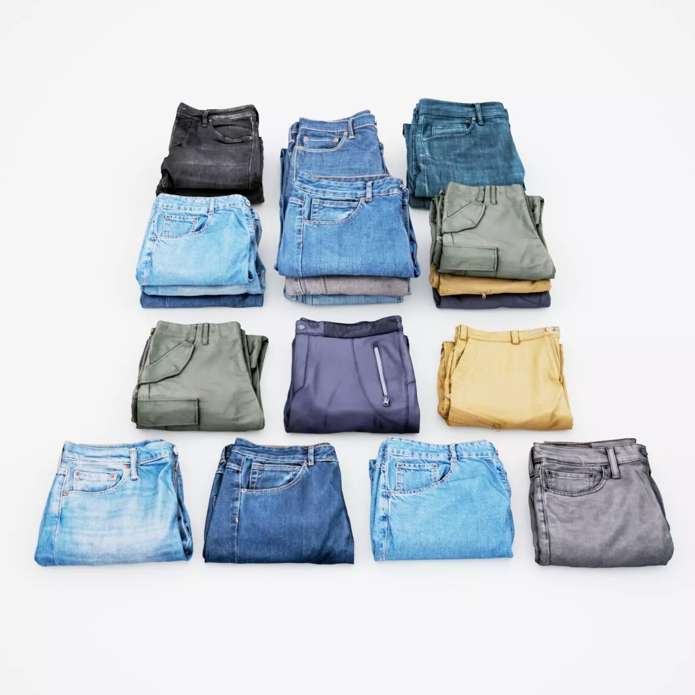 Jeans and pants 13 items collection heap stack pile of jeans  3D model_0