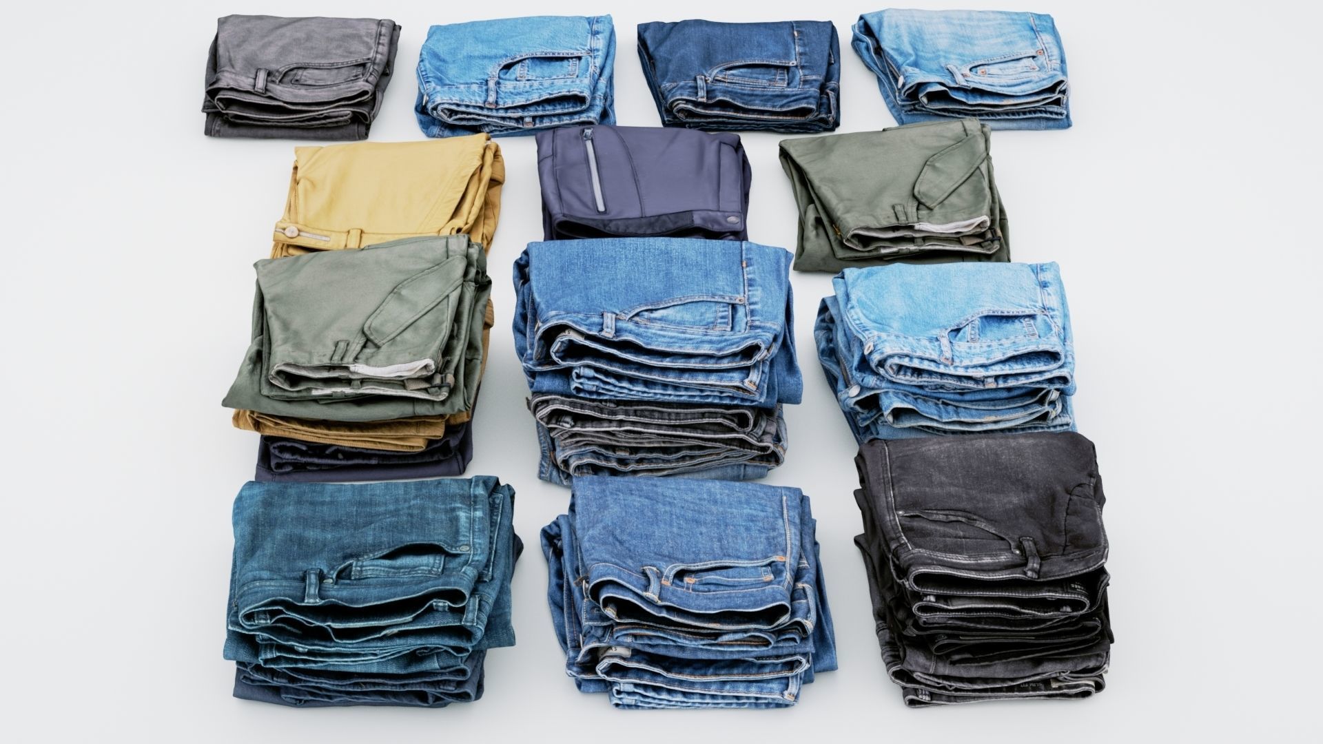 Jeans and pants 13 items collection heap stack pile of jeans  3D model_4