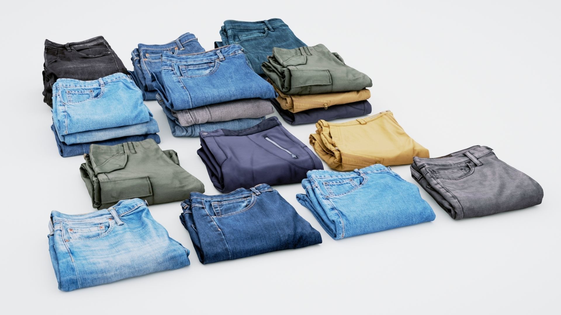 Jeans and pants 13 items collection heap stack pile of jeans  3D model_2