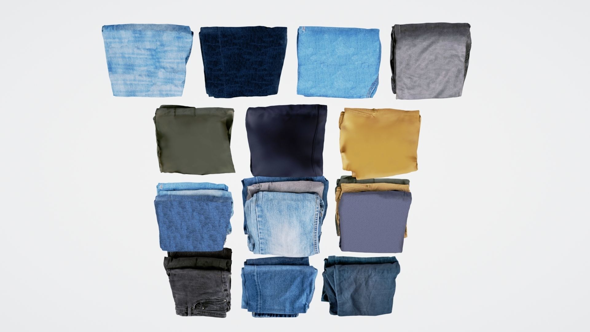 Jeans and pants 13 items collection heap stack pile of jeans  3D model_1