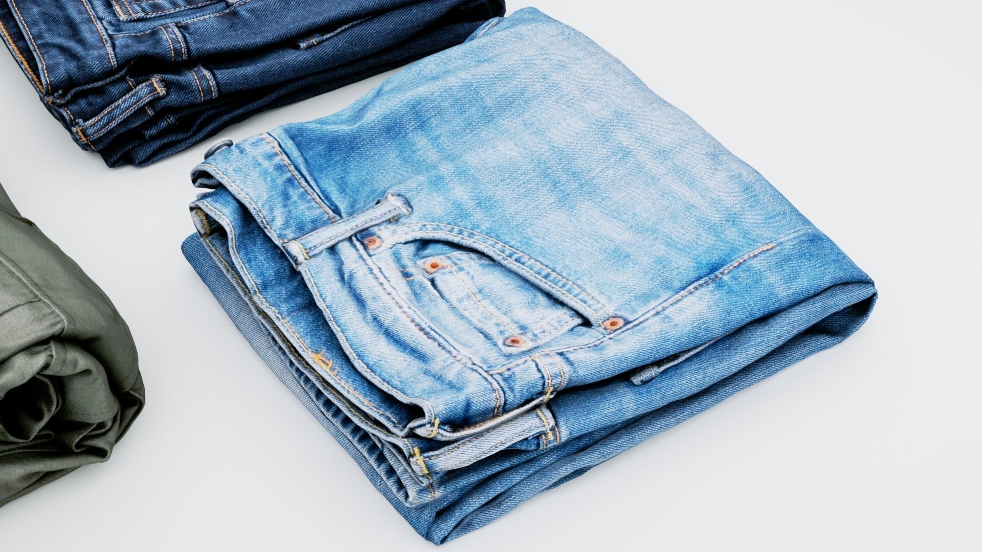 Jeans and pants 13 items collection heap stack pile of jeans  3D model_9