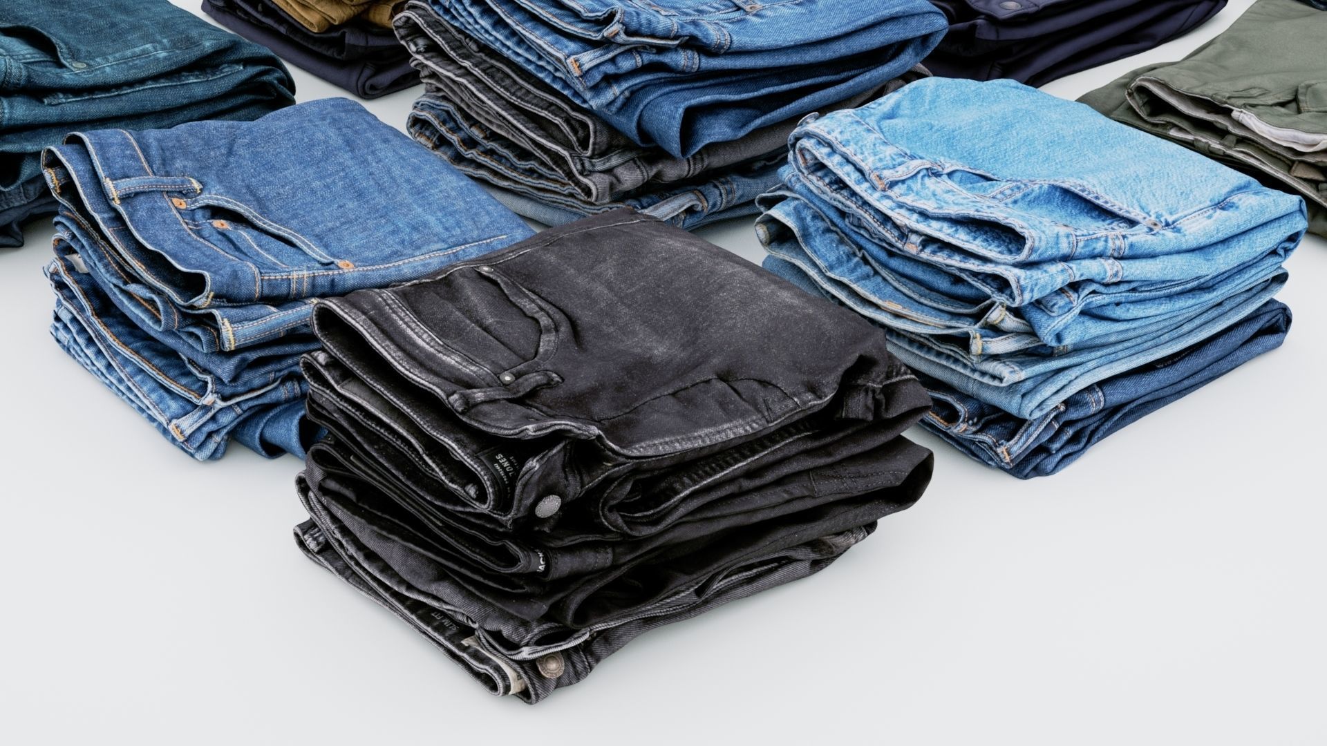 Jeans and pants 13 items collection heap stack pile of jeans  3D model_5
