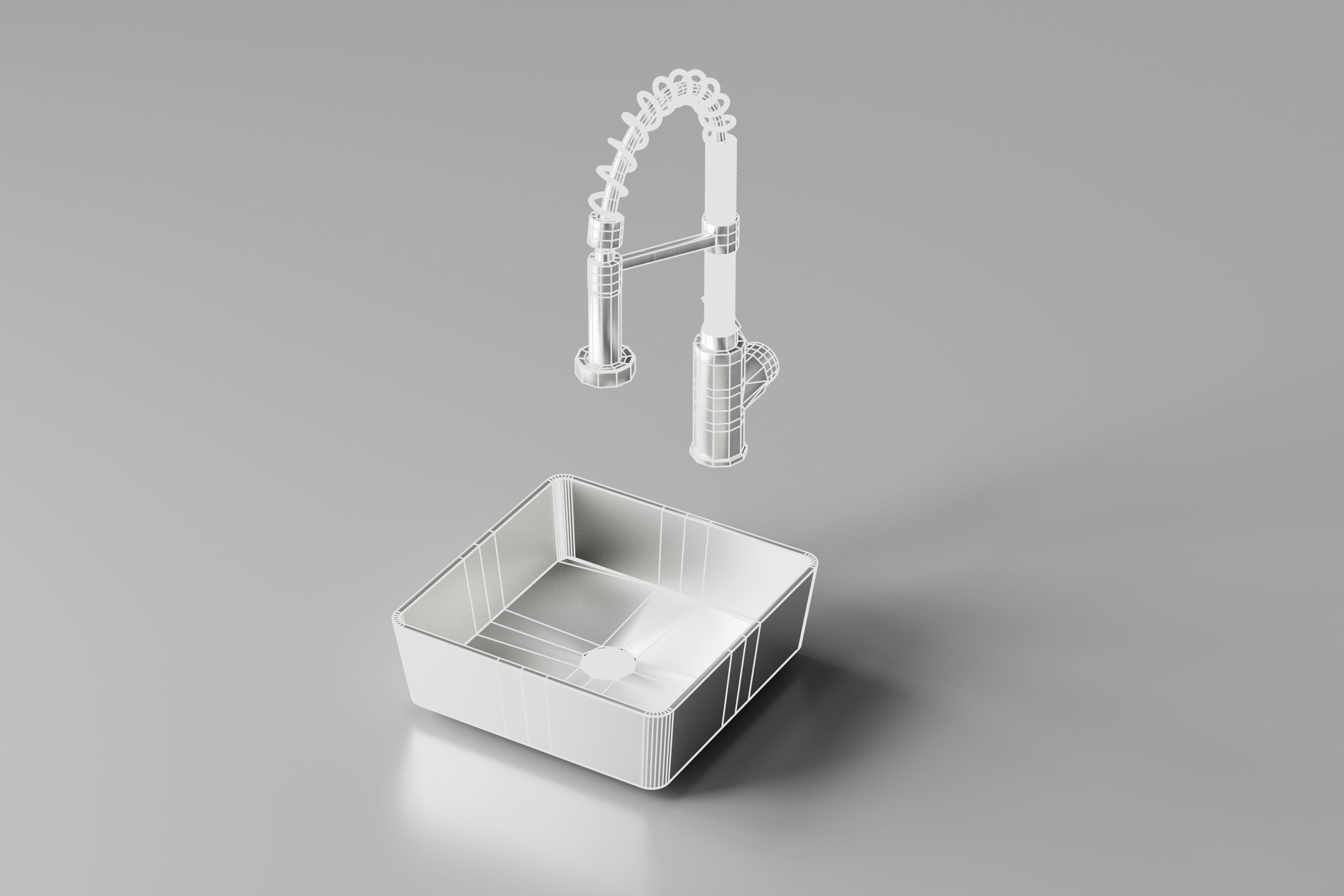 Silver Sink and Faucet Low-poly 3D model_7
