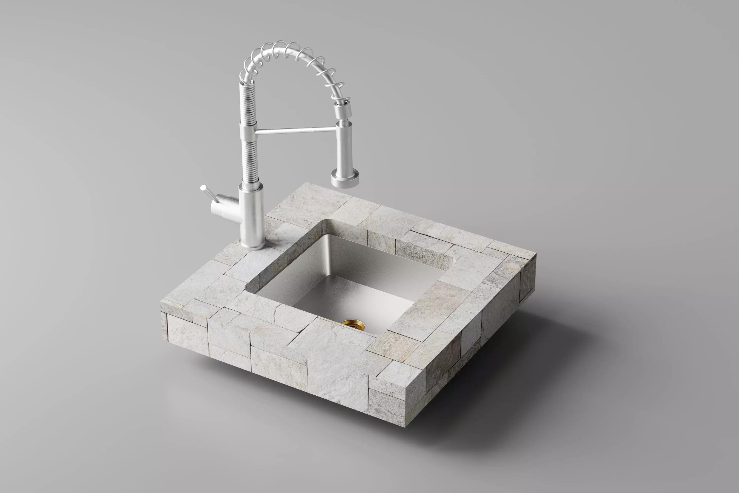Silver Sink and Faucet Low-poly 3D model_0