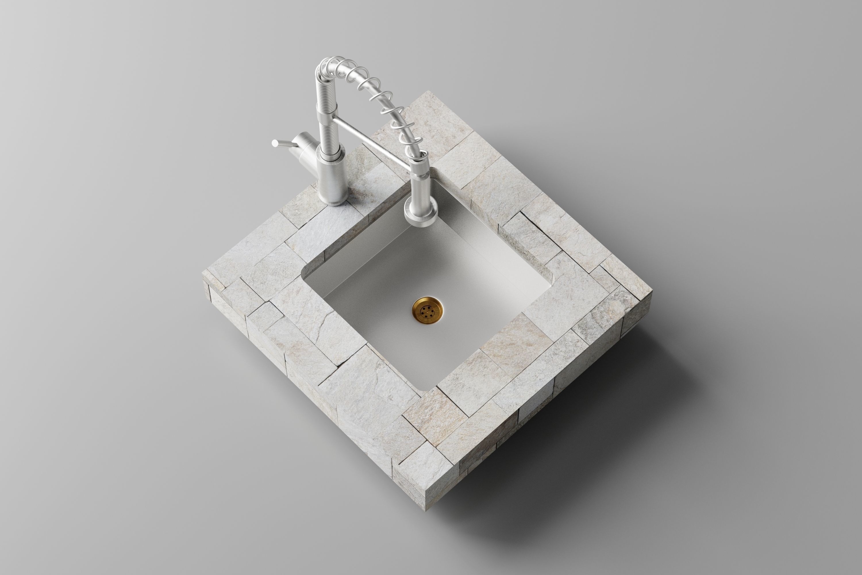 Silver Sink and Faucet Low-poly 3D model_1