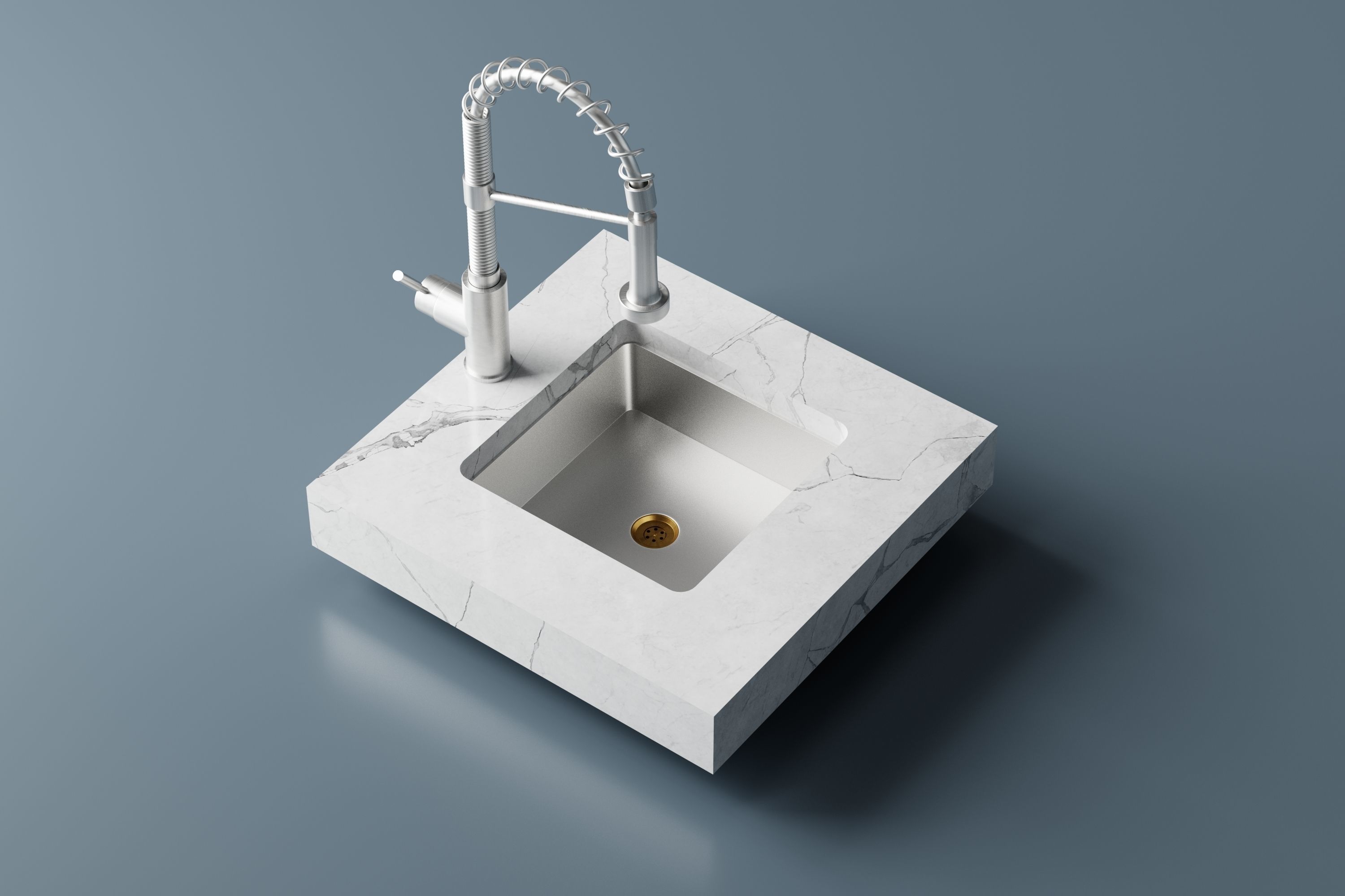 Silver Sink and Faucet Low-poly 3D model_6