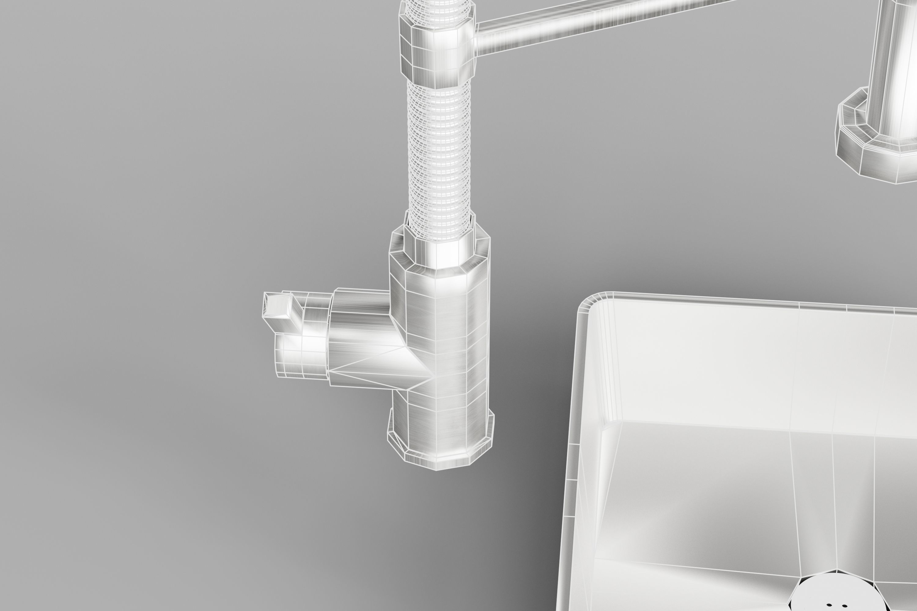 Silver Sink and Faucet Low-poly 3D model_9