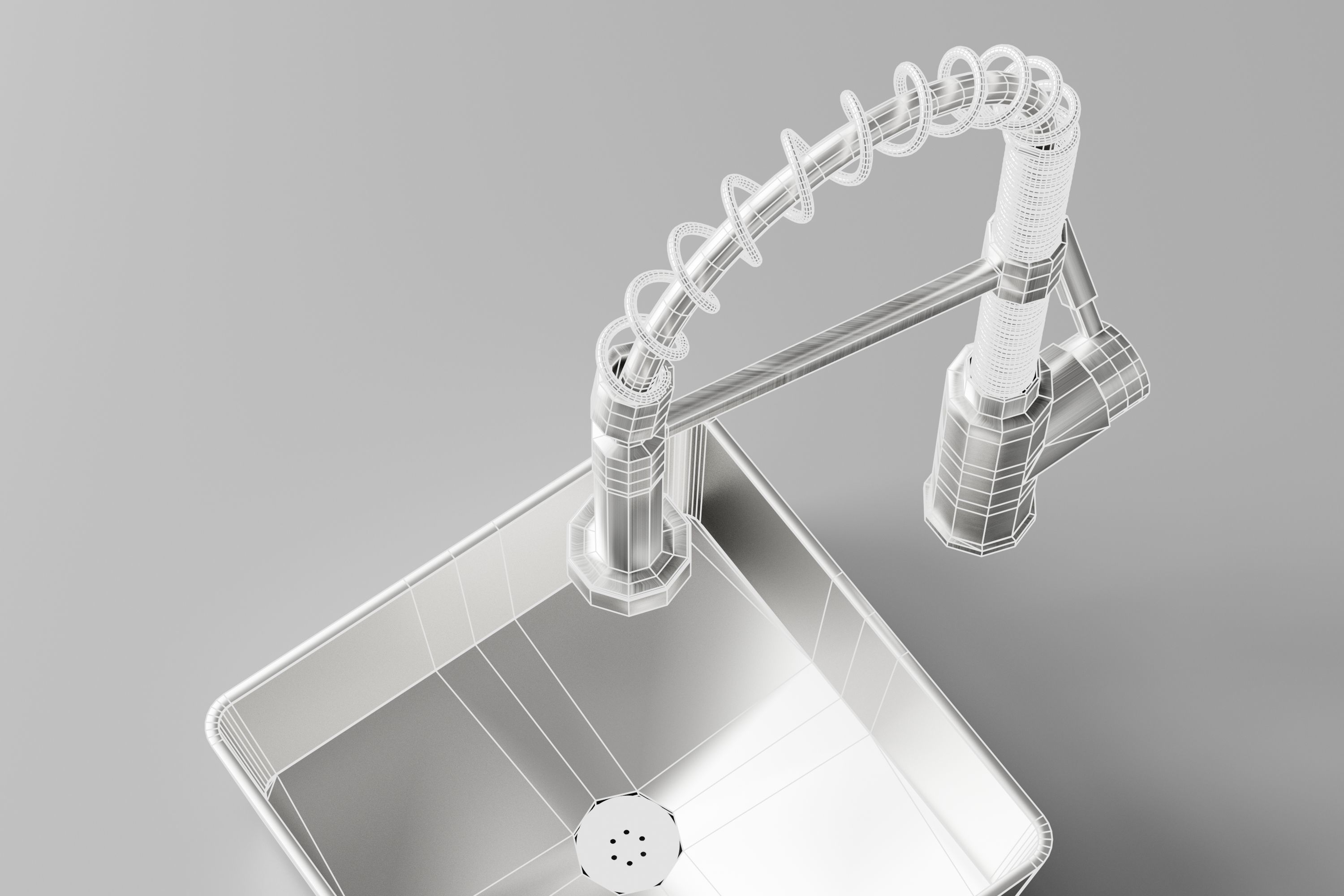 Silver Sink and Faucet Low-poly 3D model_11