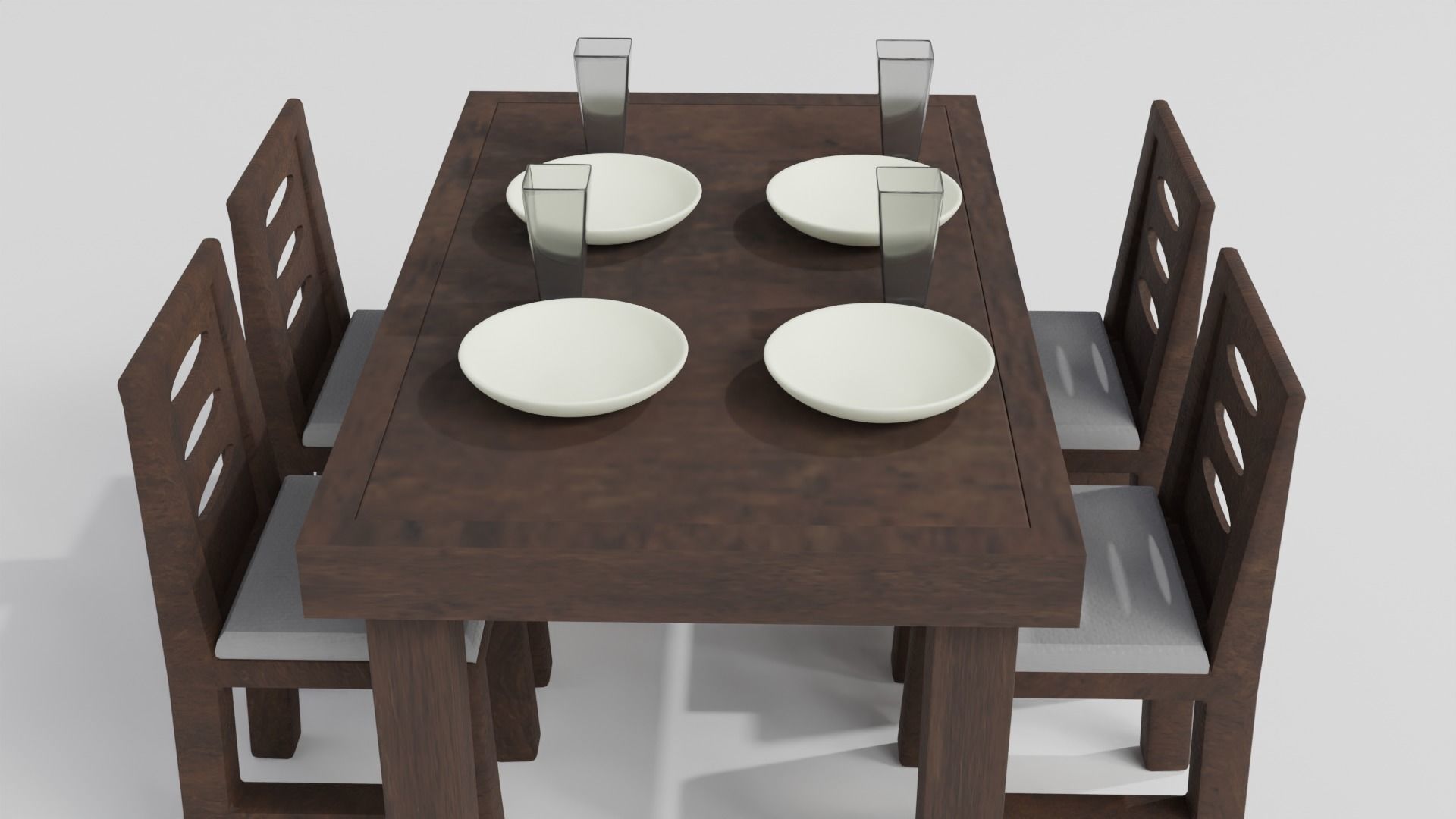 Old wooden dining table Low-poly 3D model_2