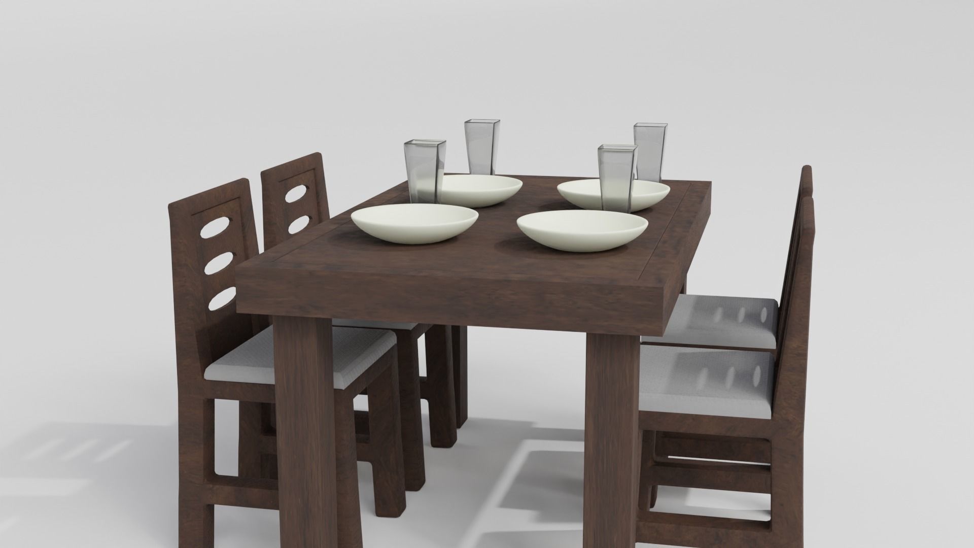 Old wooden dining table Low-poly 3D model_4