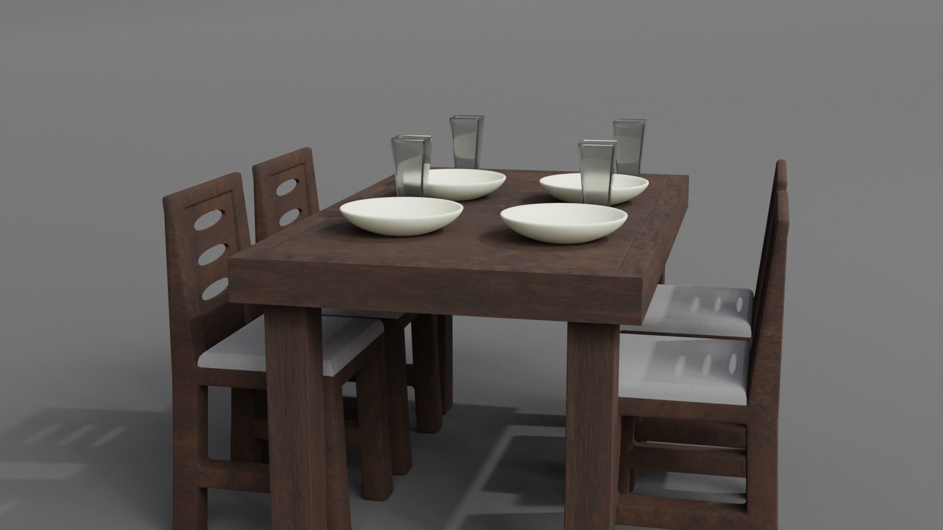 Old wooden dining table Low-poly 3D model_1