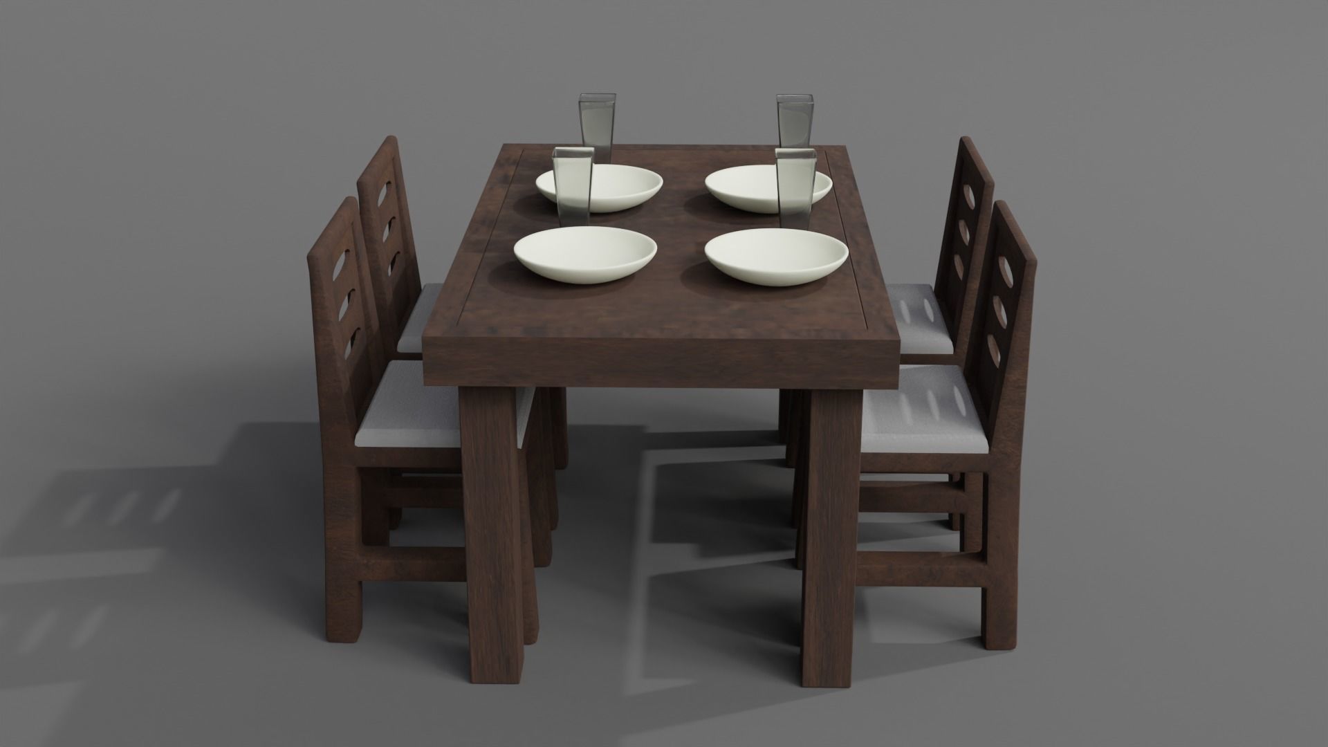 Old wooden dining table Low-poly 3D model_3