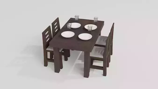 Old wooden dining table Low-poly 3D model