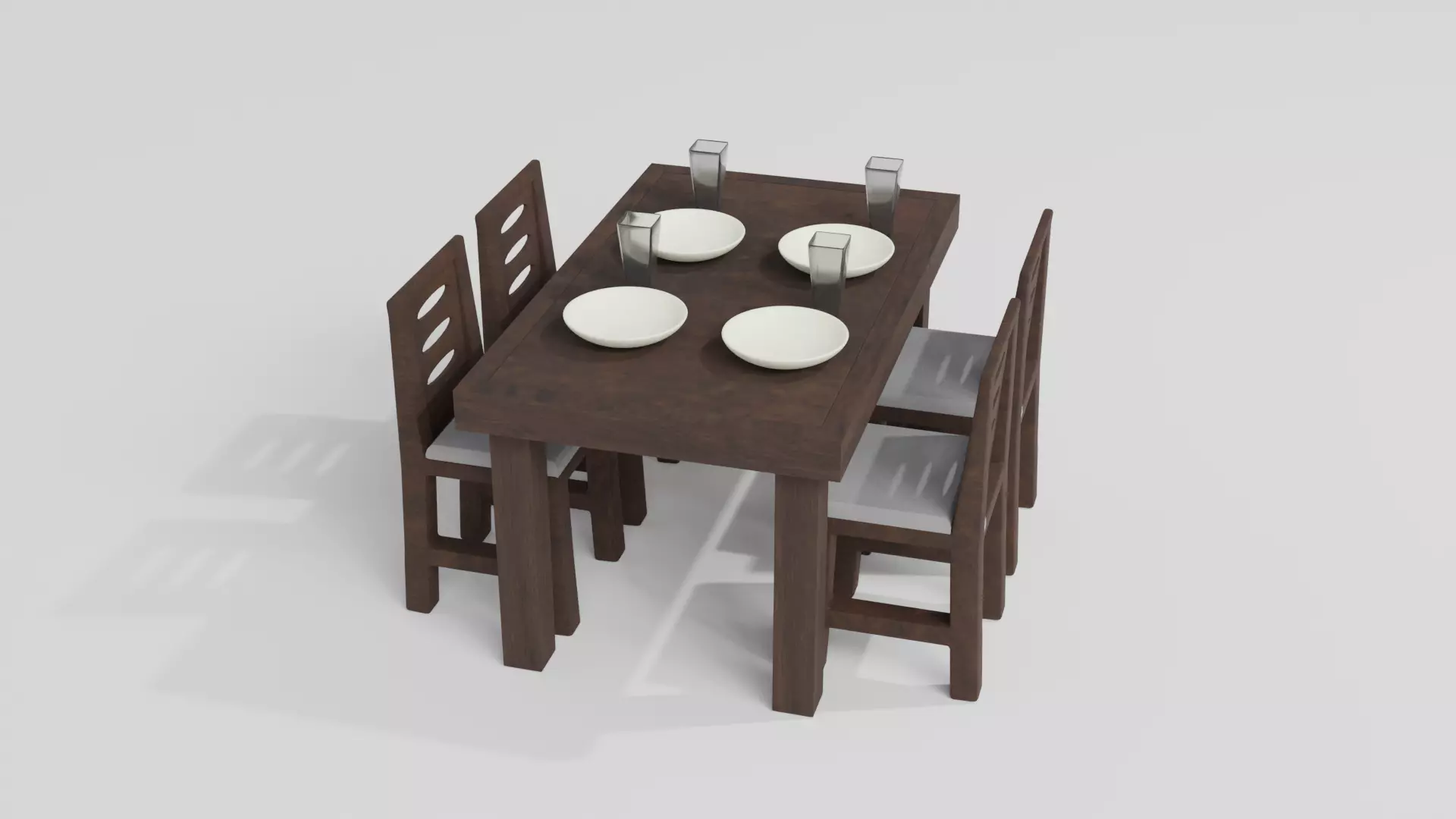 Old wooden dining table Low-poly 3D model_0