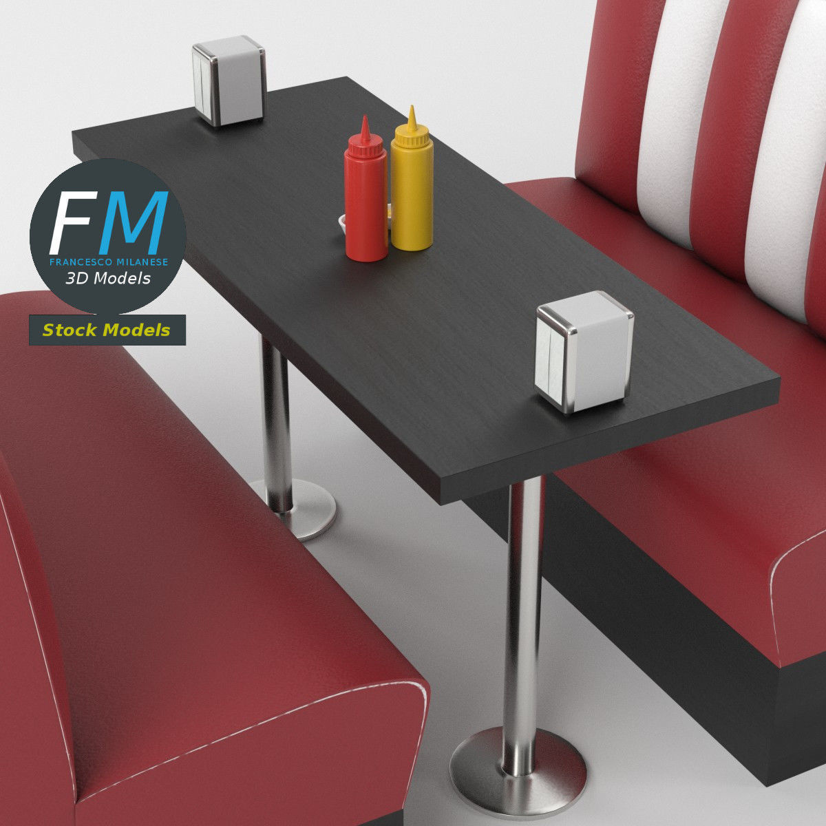 Diner booth set 2 3D model_5