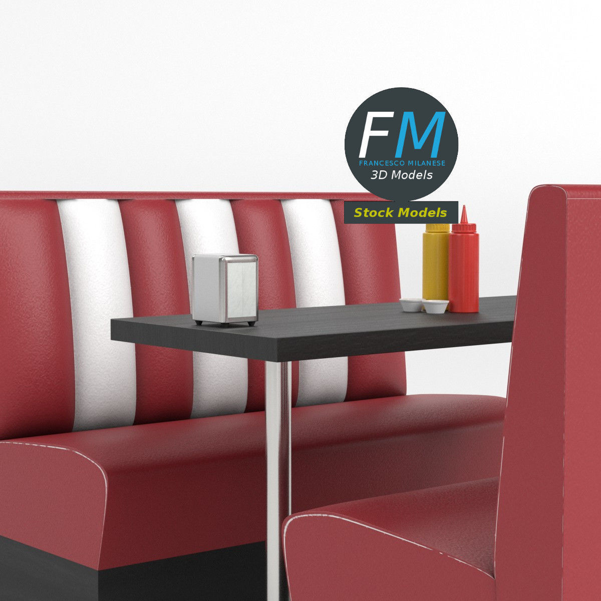 Diner booth set 2 3D model_3