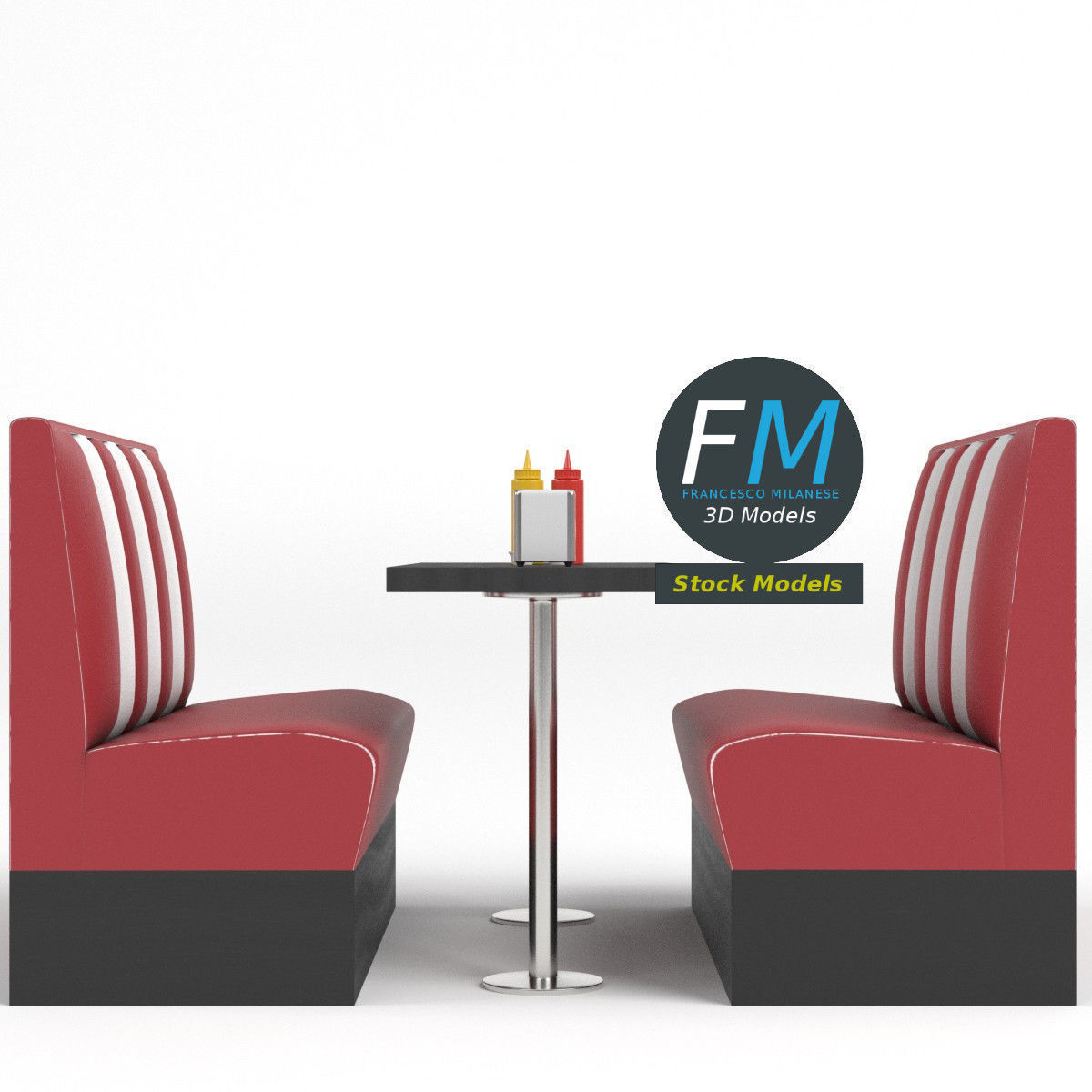 Diner booth set 2 3D model_4