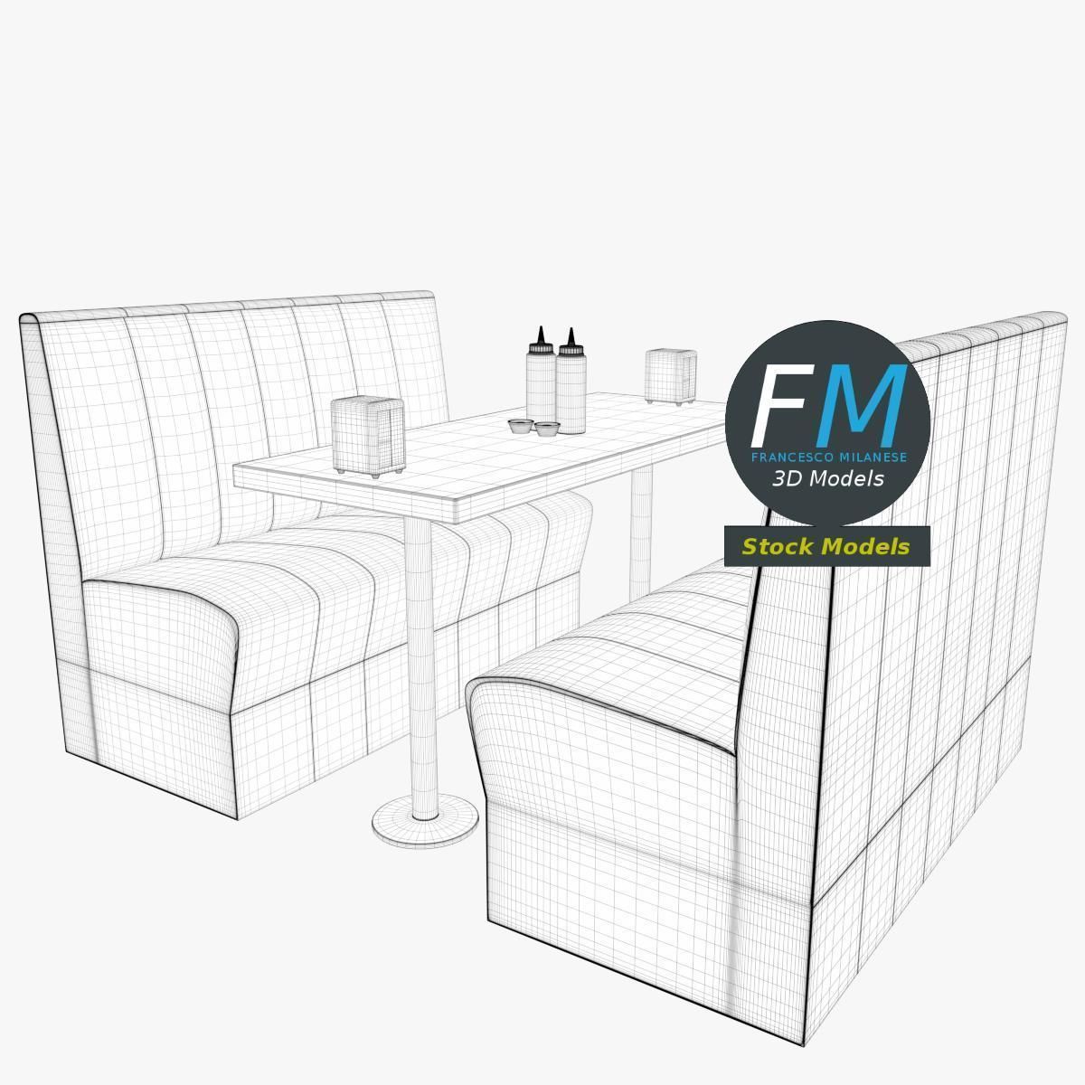Diner booth set 2 3D model_7