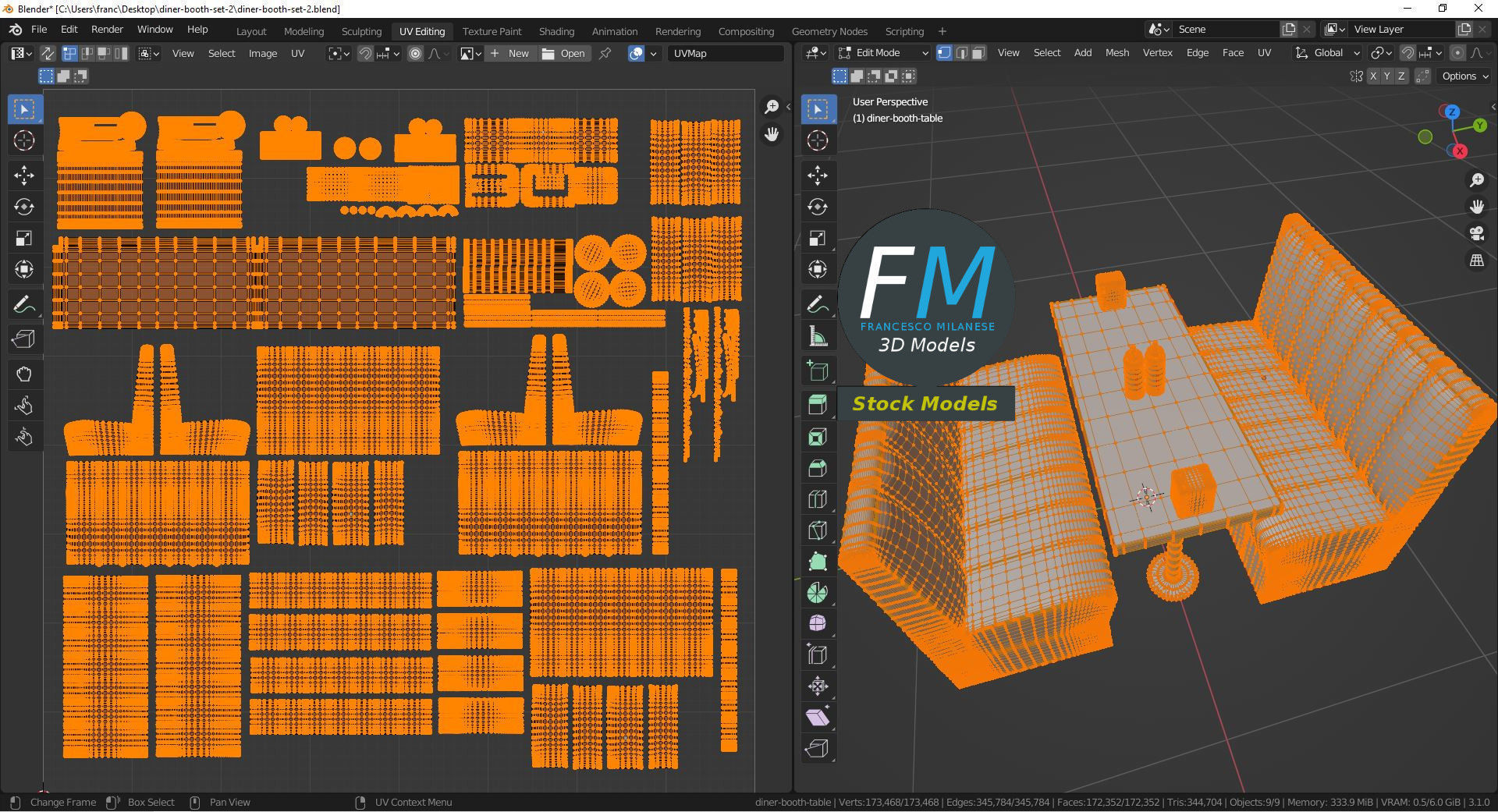 Diner booth set 2 3D model_10