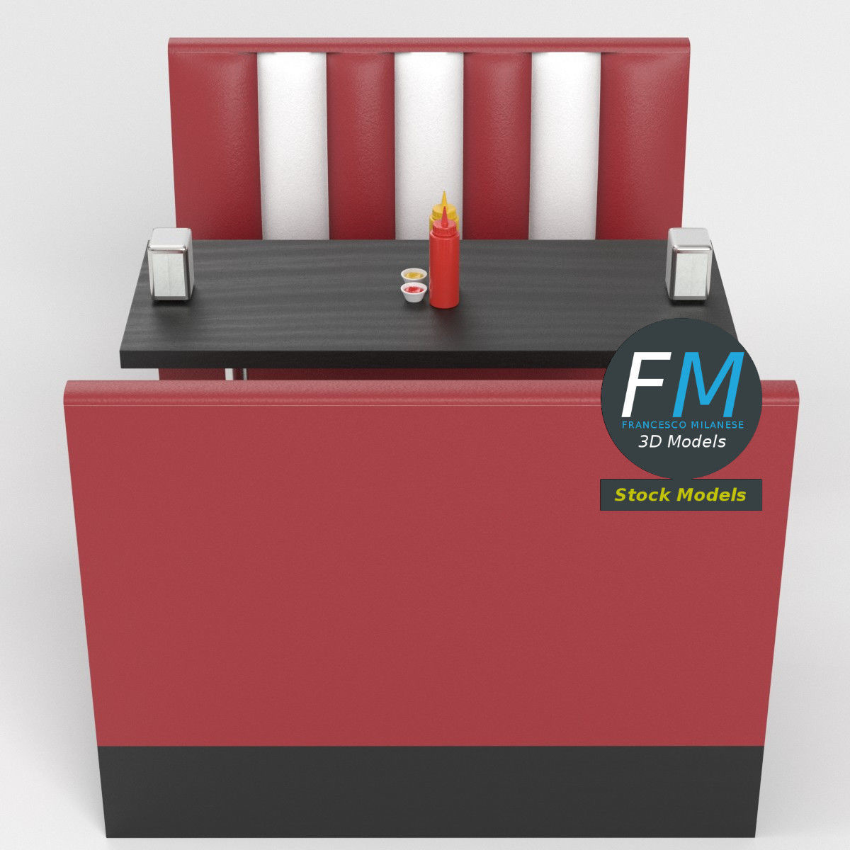 Diner booth set 2 3D model_2