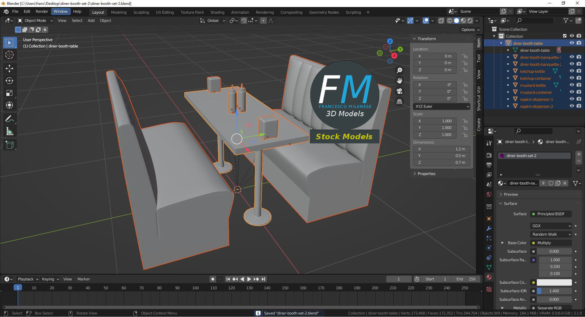 Diner booth set 2 3D model_9
