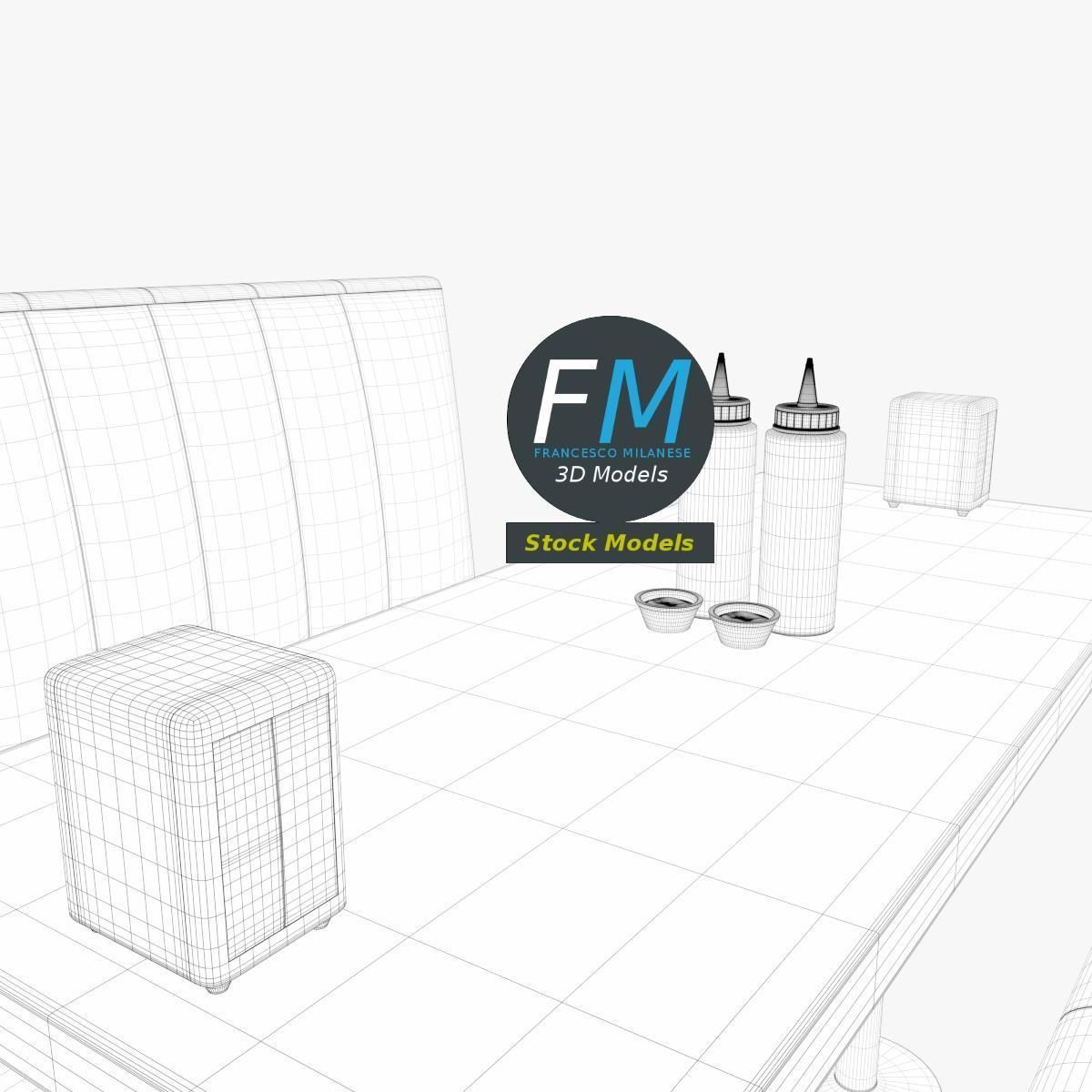 Diner booth set 2 3D model_8
