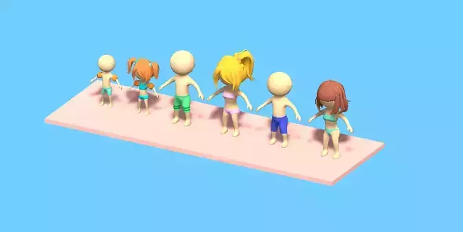 Stickman Pack 1 Swim Suit Stickmen Lowpoly 6pcs Rigged