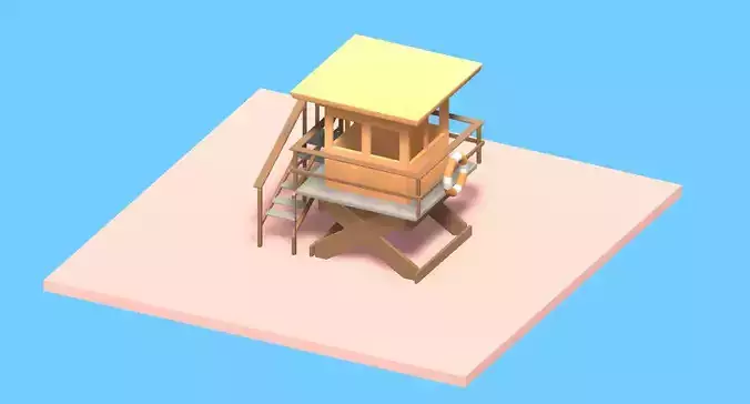 Life Guard Point Watcher Tower Lowpoly 