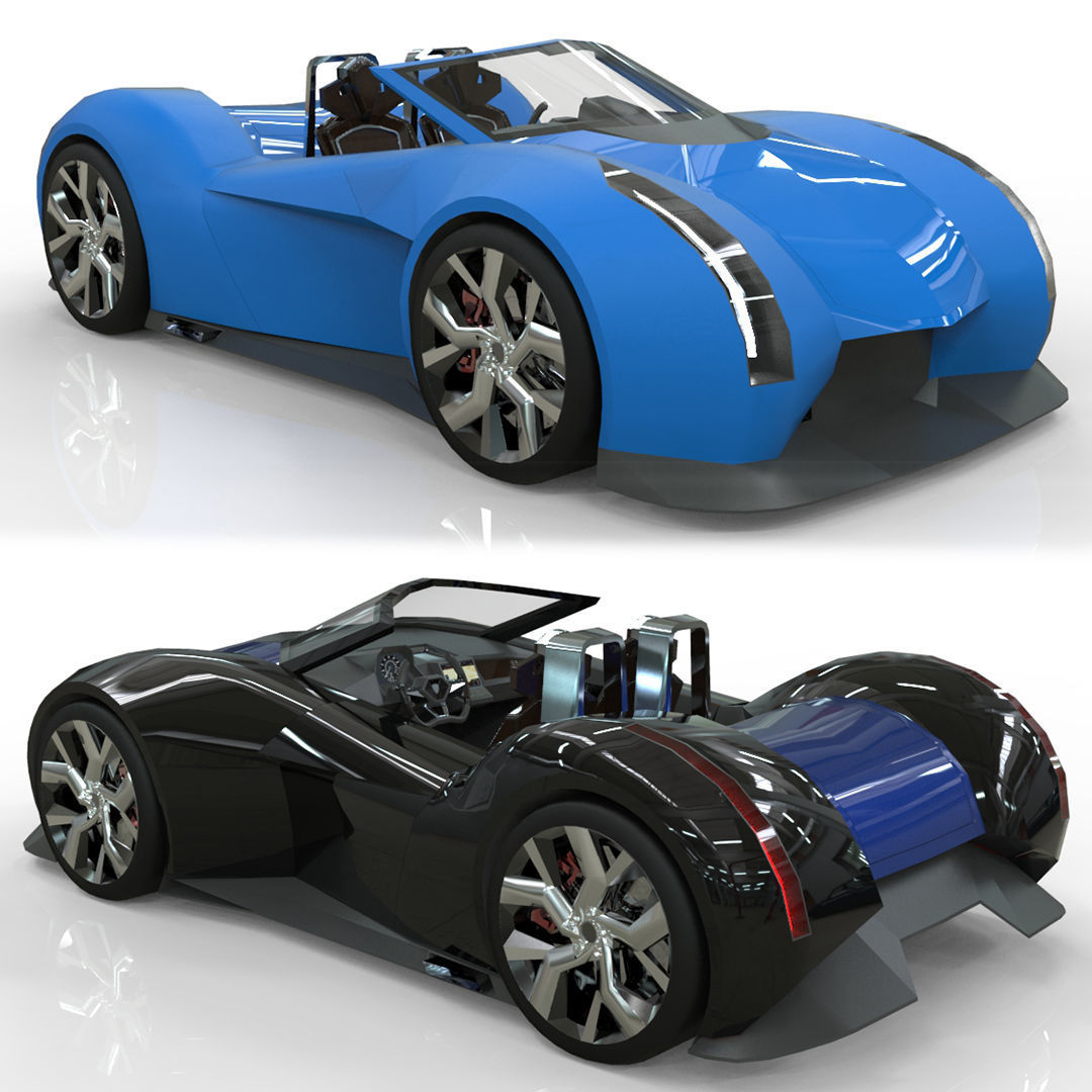 Roadster lowpoly concept birdcar Low-poly 3D model_10