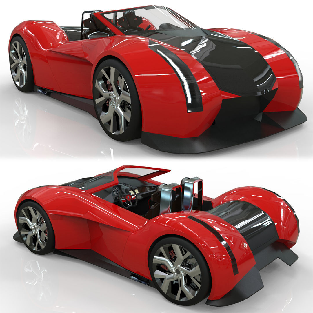 Roadster lowpoly concept birdcar Low-poly 3D model_2