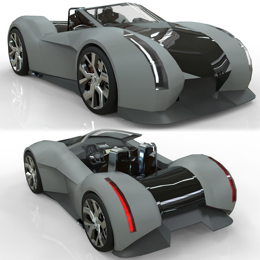 Roadster lowpoly concept birdcar Low-poly 3D model_6