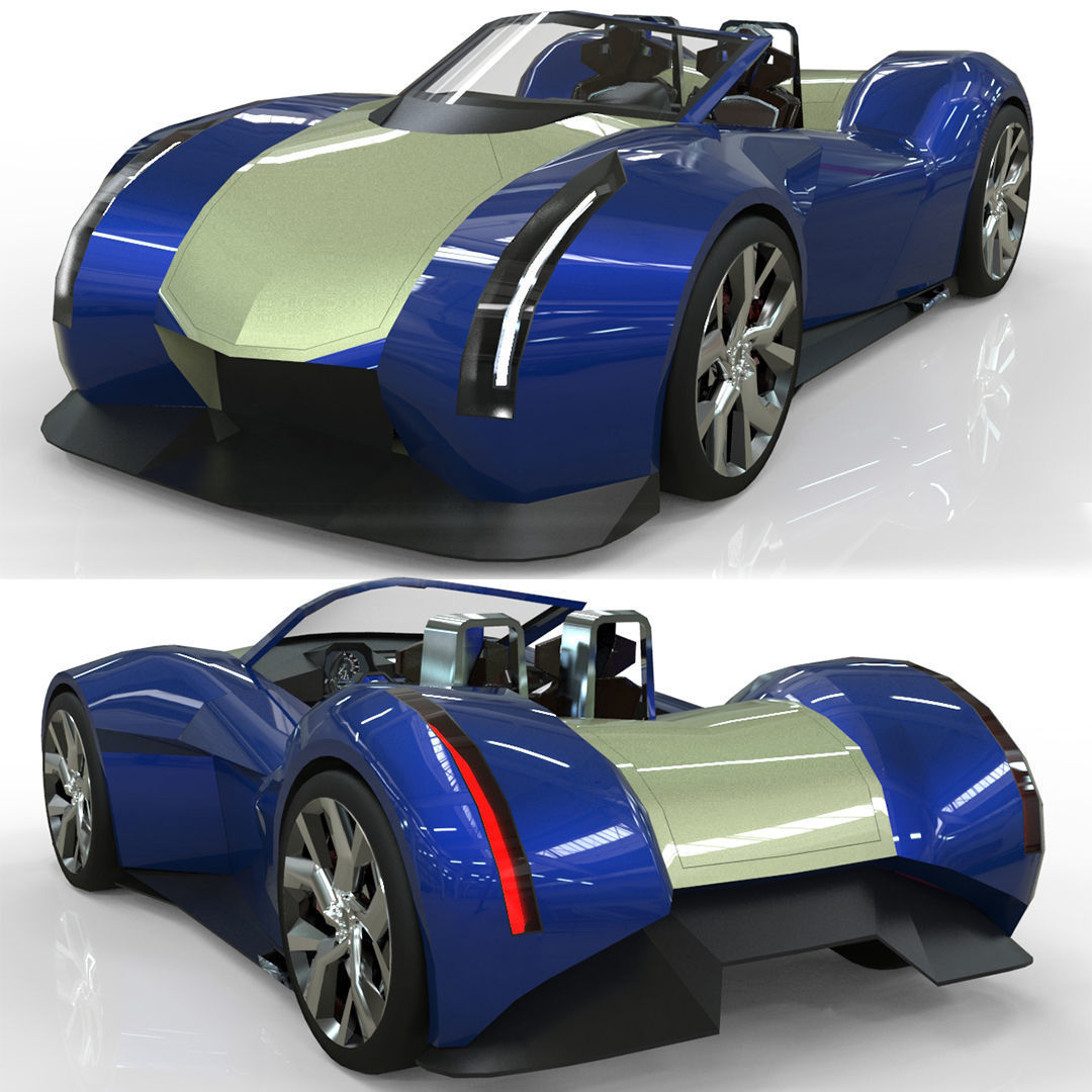 Roadster lowpoly concept birdcar Low-poly 3D model_3