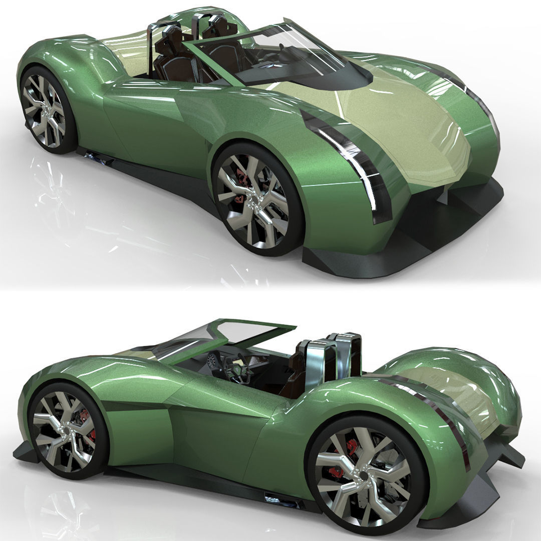 Roadster lowpoly concept birdcar Low-poly 3D model_4