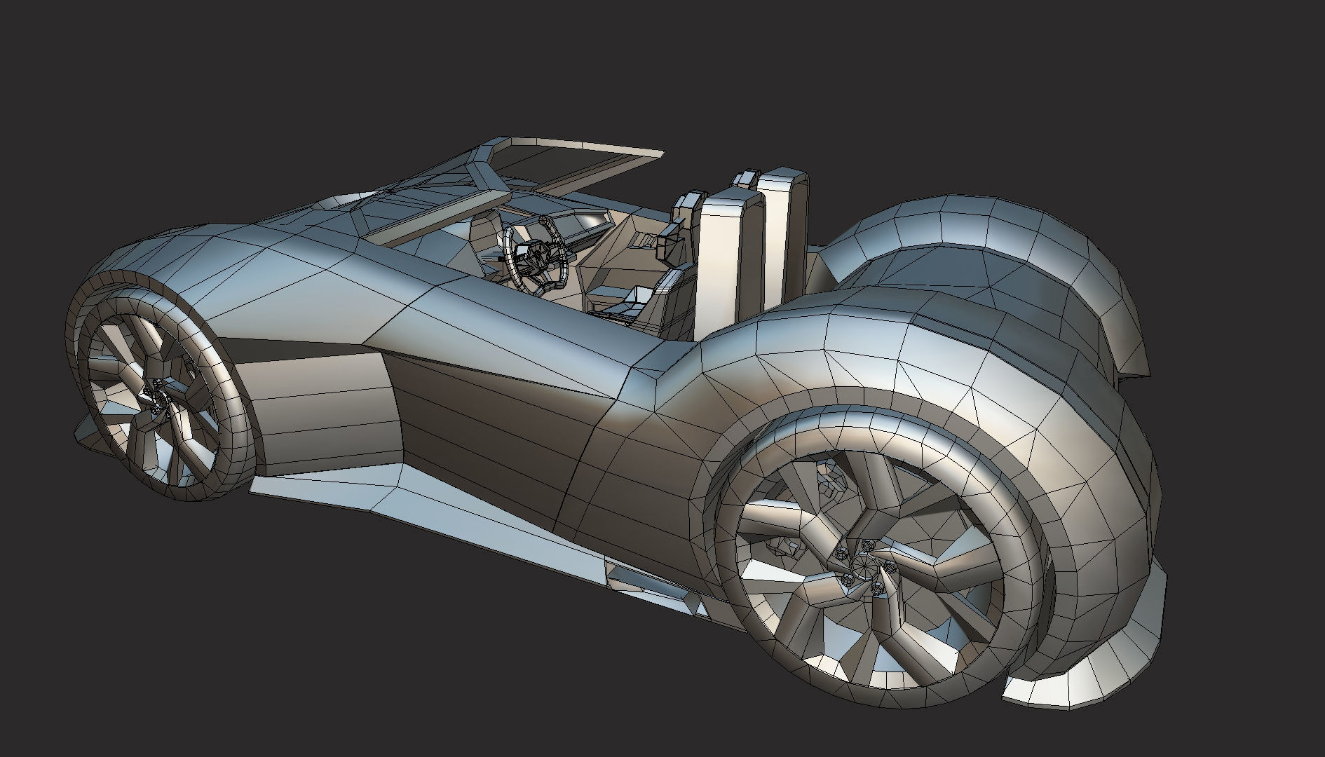 Roadster lowpoly concept birdcar Low-poly 3D model_13