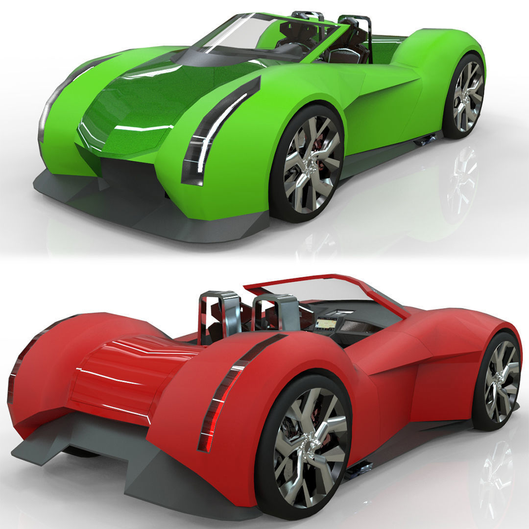 Roadster lowpoly concept birdcar Low-poly 3D model_9