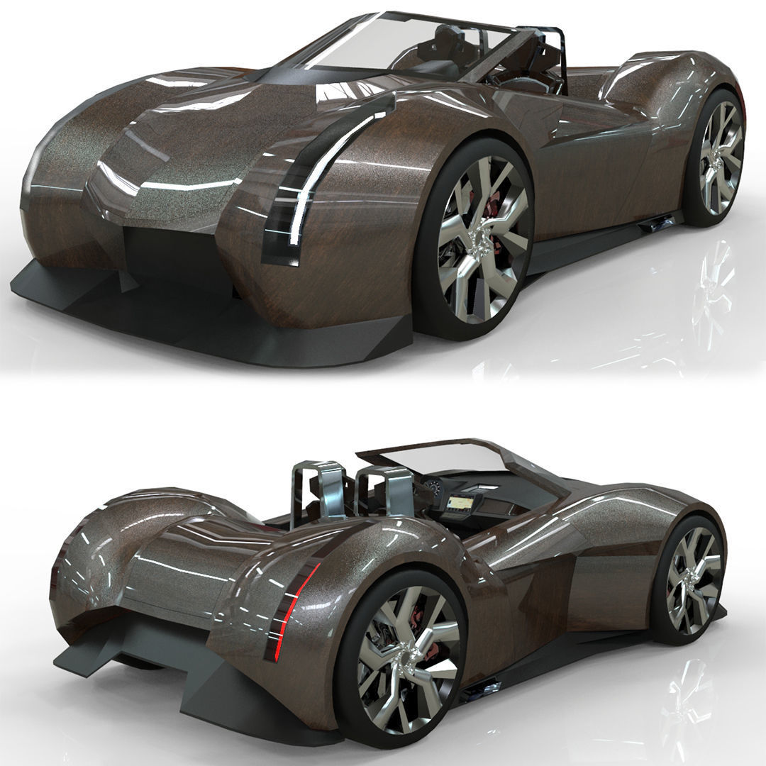 Roadster lowpoly concept birdcar Low-poly 3D model_8