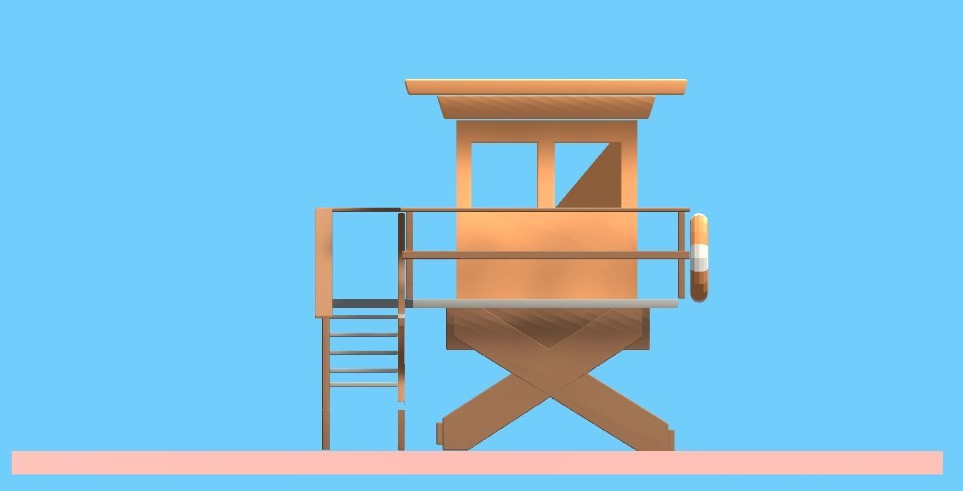 Beach Set 2 Beach Game Collection Stickmen LifeGuard and Prop Low-poly 3D model_7