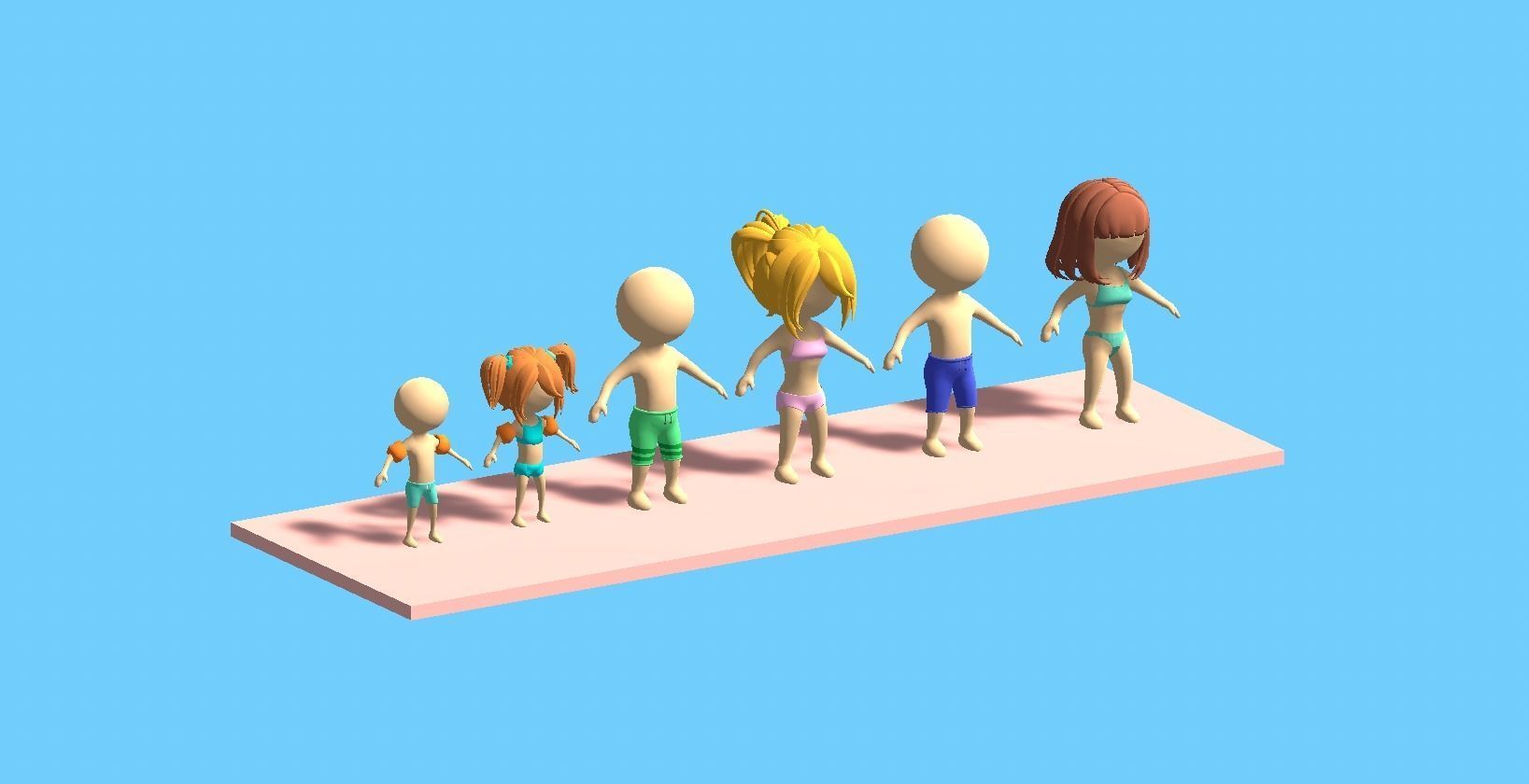 Beach Set 2 Beach Game Collection Stickmen LifeGuard and Prop Low-poly 3D model_14