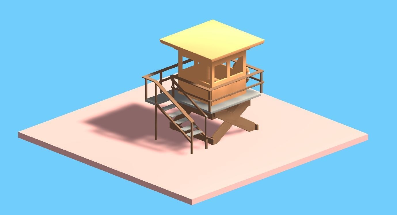 Beach Set 2 Beach Game Collection Stickmen LifeGuard and Prop Low-poly 3D model_4