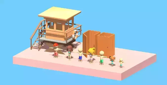 Beach Set 2 Beach Game Collection Stickmen LifeGuard and Prop Low-poly 3D model