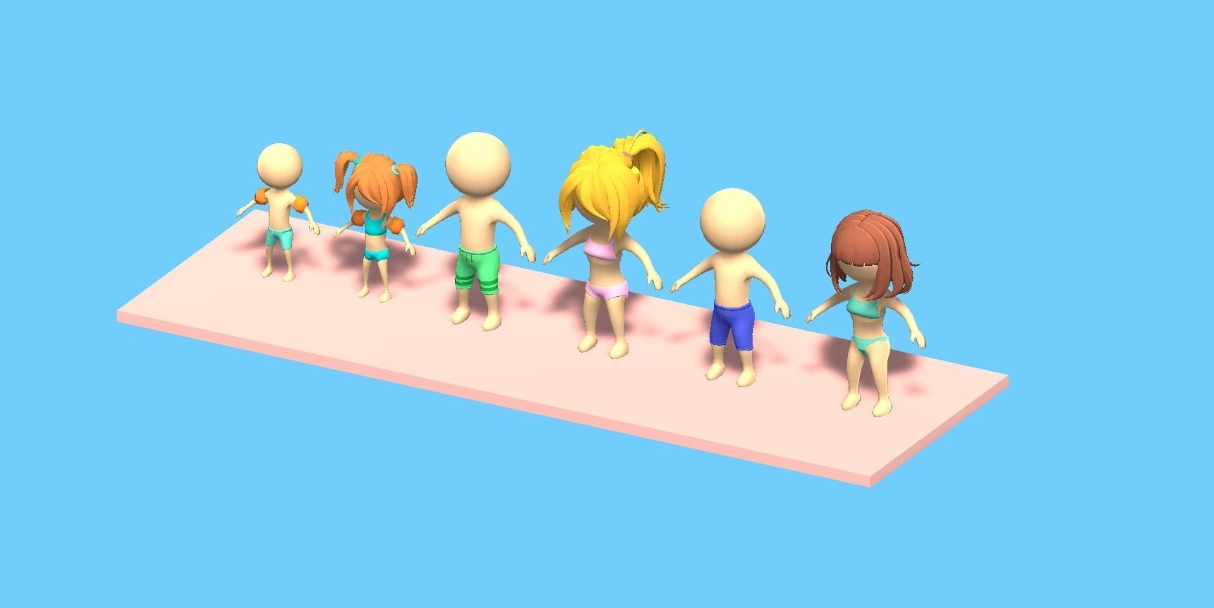 Beach Set 2 Beach Game Collection Stickmen LifeGuard and Prop Low-poly 3D model_1