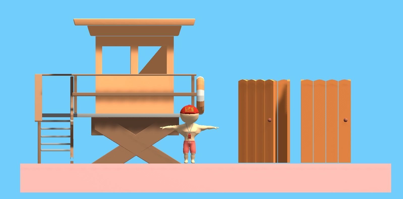 Beach Set 2 Beach Game Collection Stickmen LifeGuard and Prop Low-poly 3D model_17