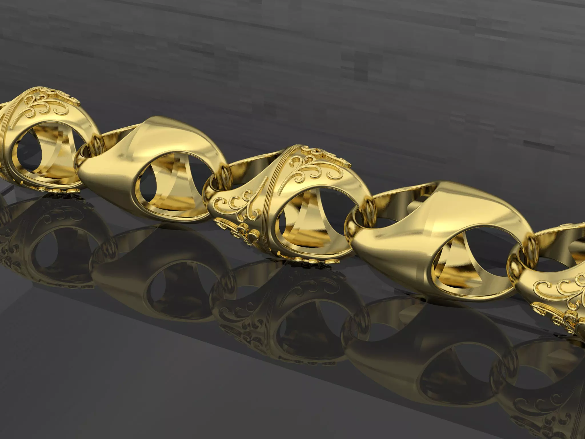 acorn 9k 9ct tulip link plain and pattern 3D print model_0