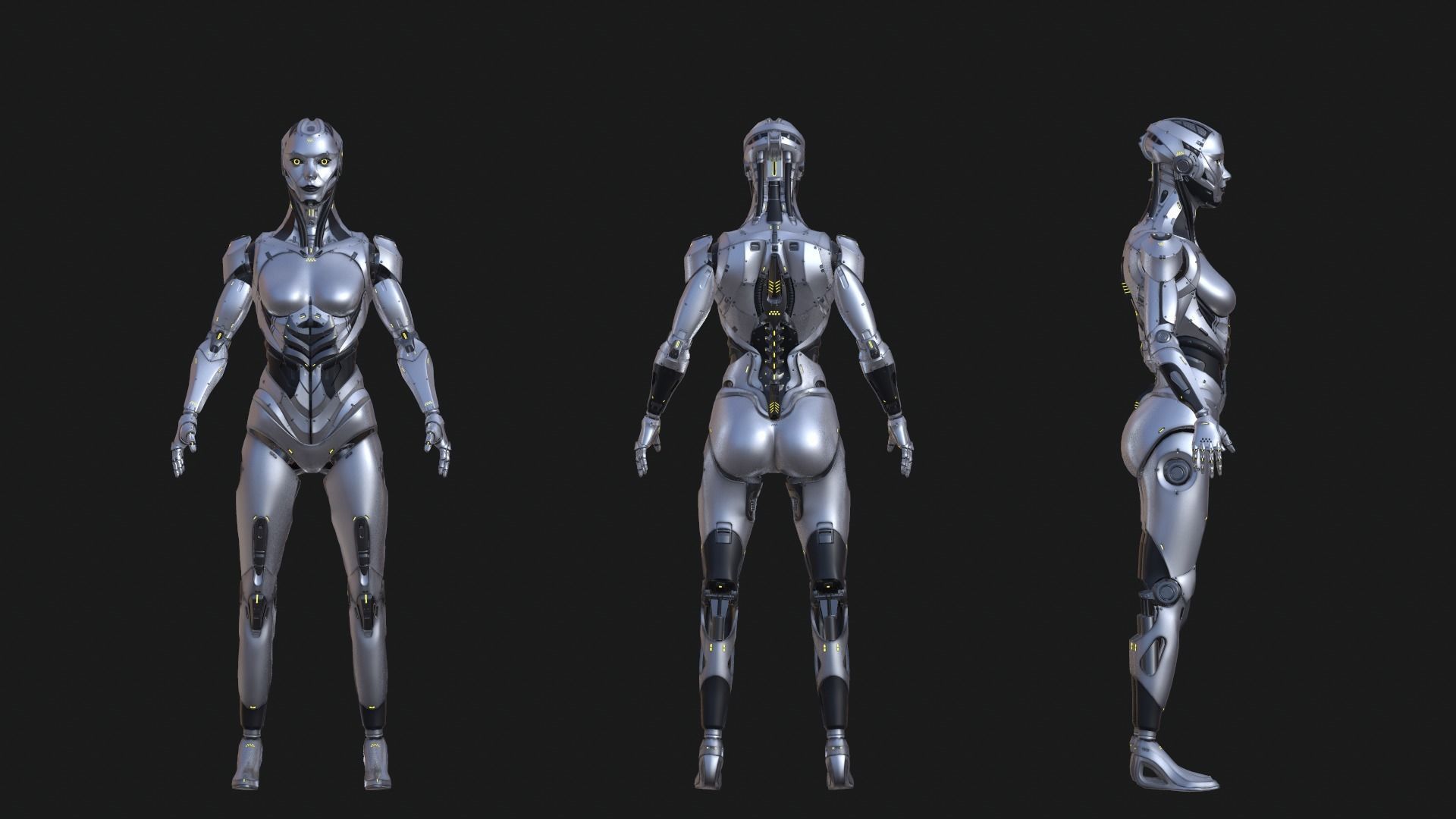 Robot Girl Low-poly 3D model_6