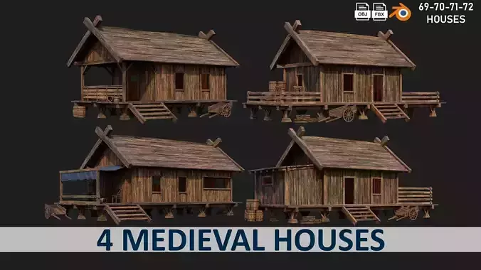 4 Old Building House Pack 4K Texture GameReady 69 to 72