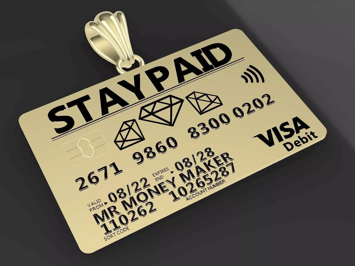 stay paid money visa credit debit card pendant 3D print model