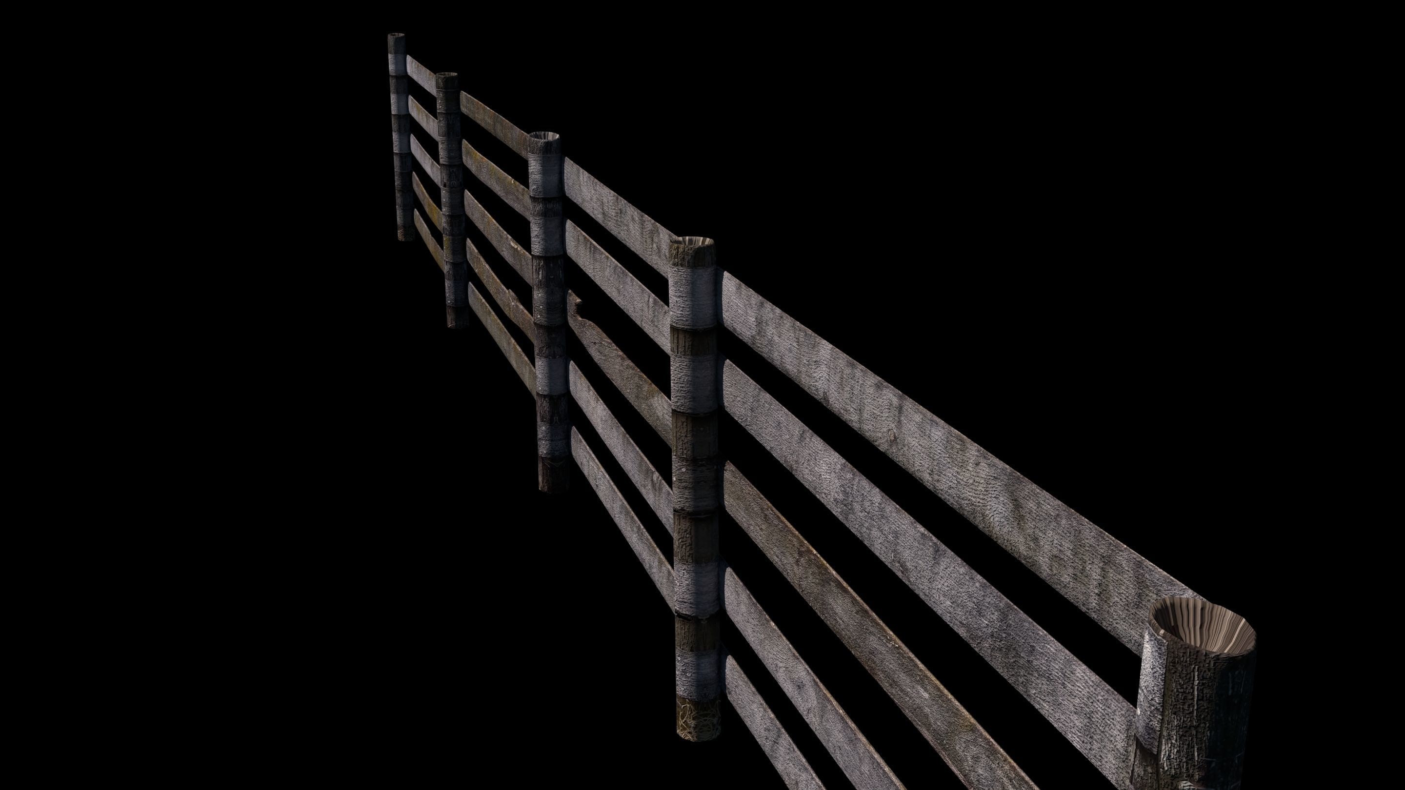 Old Farm Fence Low-poly 3D model_5