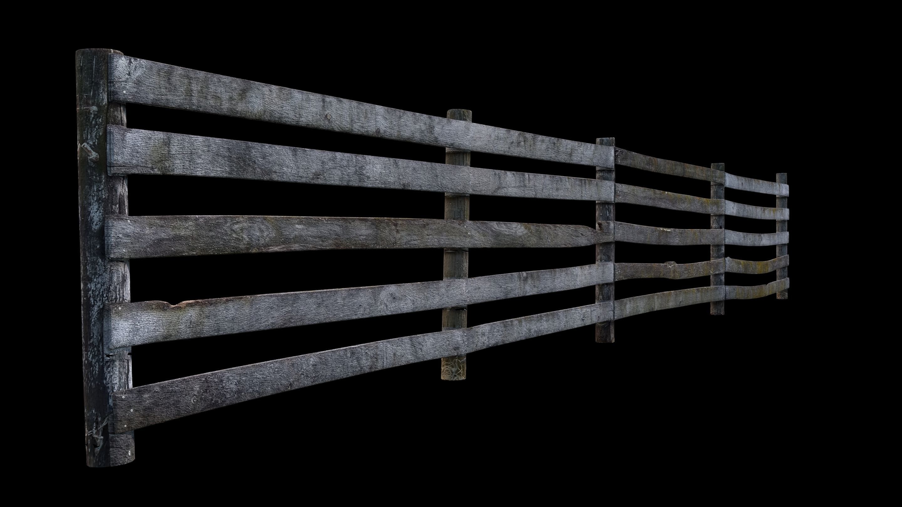 Old Farm Fence Low-poly 3D model_2
