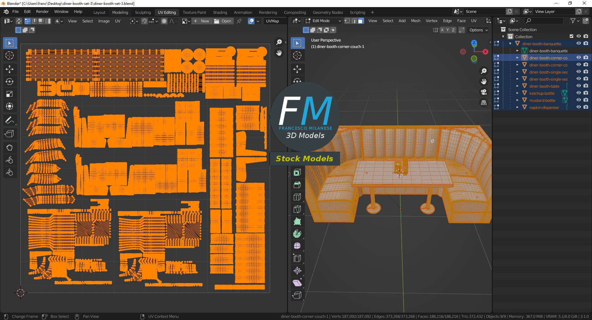 Diner booth set 3 3D model_10